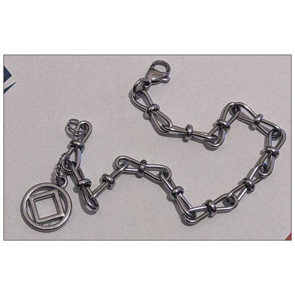 Narcotics Anonymous NA Symbol Charm Bracelet on Stainless Steel Figure 8 Chain - Picture 5 of 8